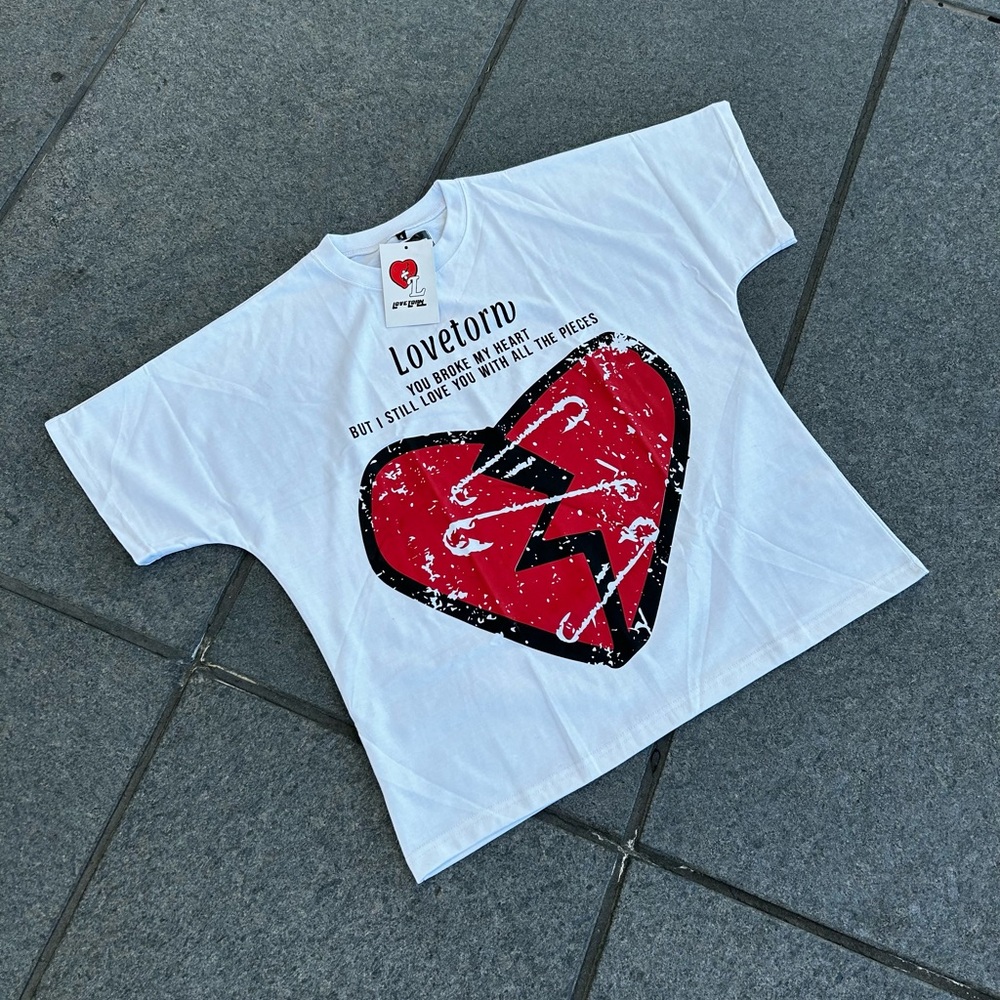 Oversized Cropped Tee - White/Red